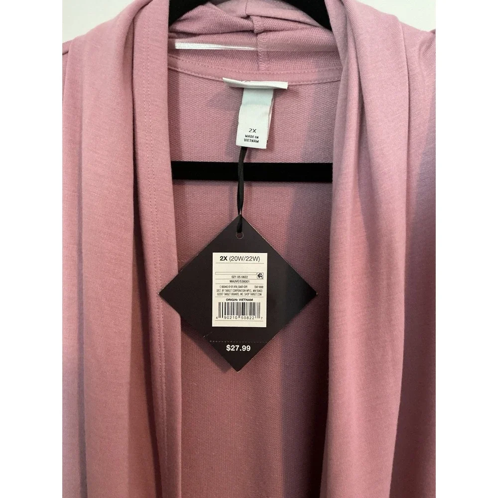 Ava‎ & Viv Duster Cardigan Mauve Pink Open Front Pockets L/S Travel Stretch 2X